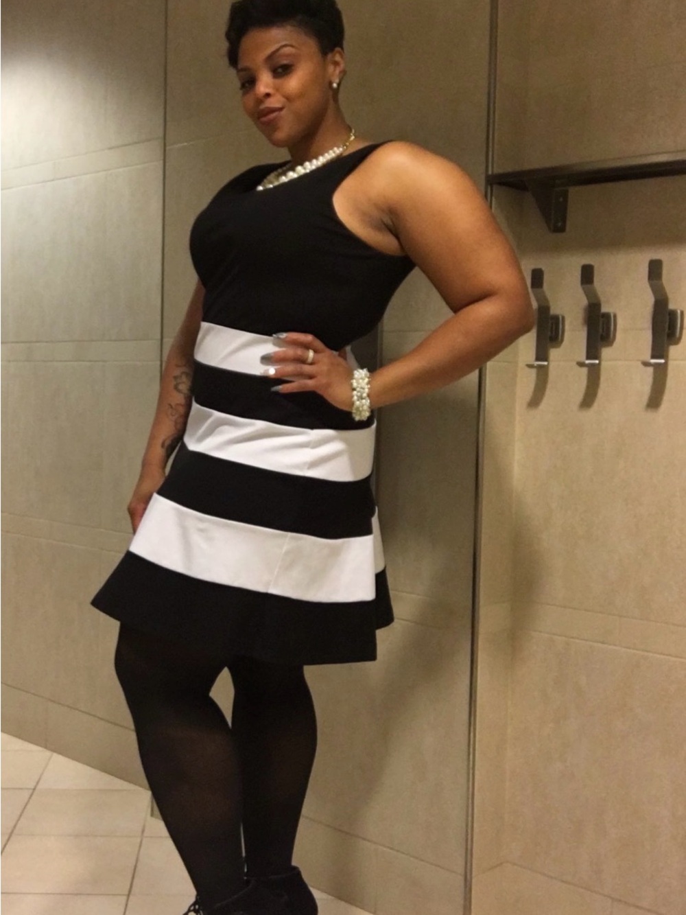 Express Black and White Striped Fit-and-Flare Mini Dress